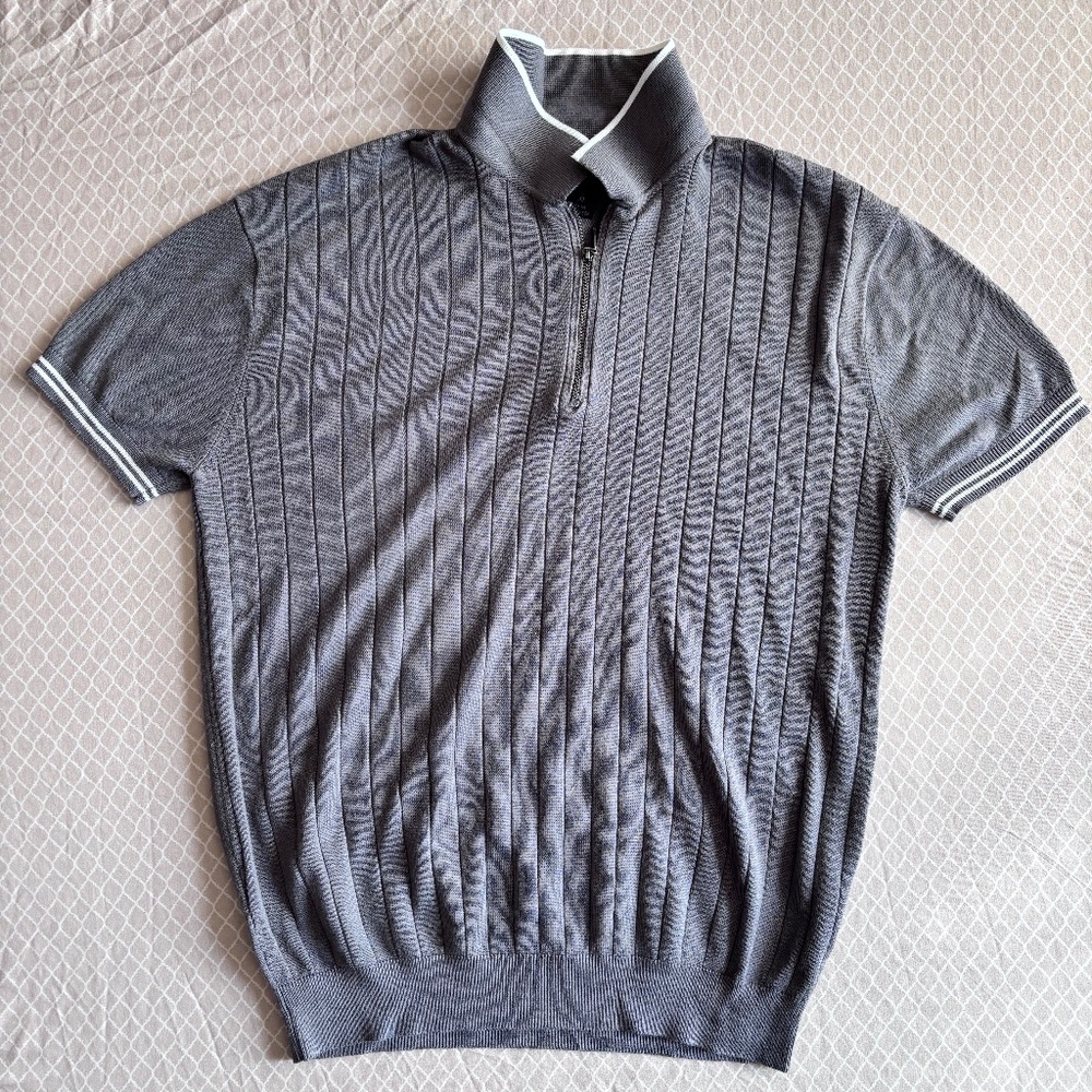 Soul Star Grey Stylish Mens Dress Sweater Shirt half sleeve with Metal Zip top